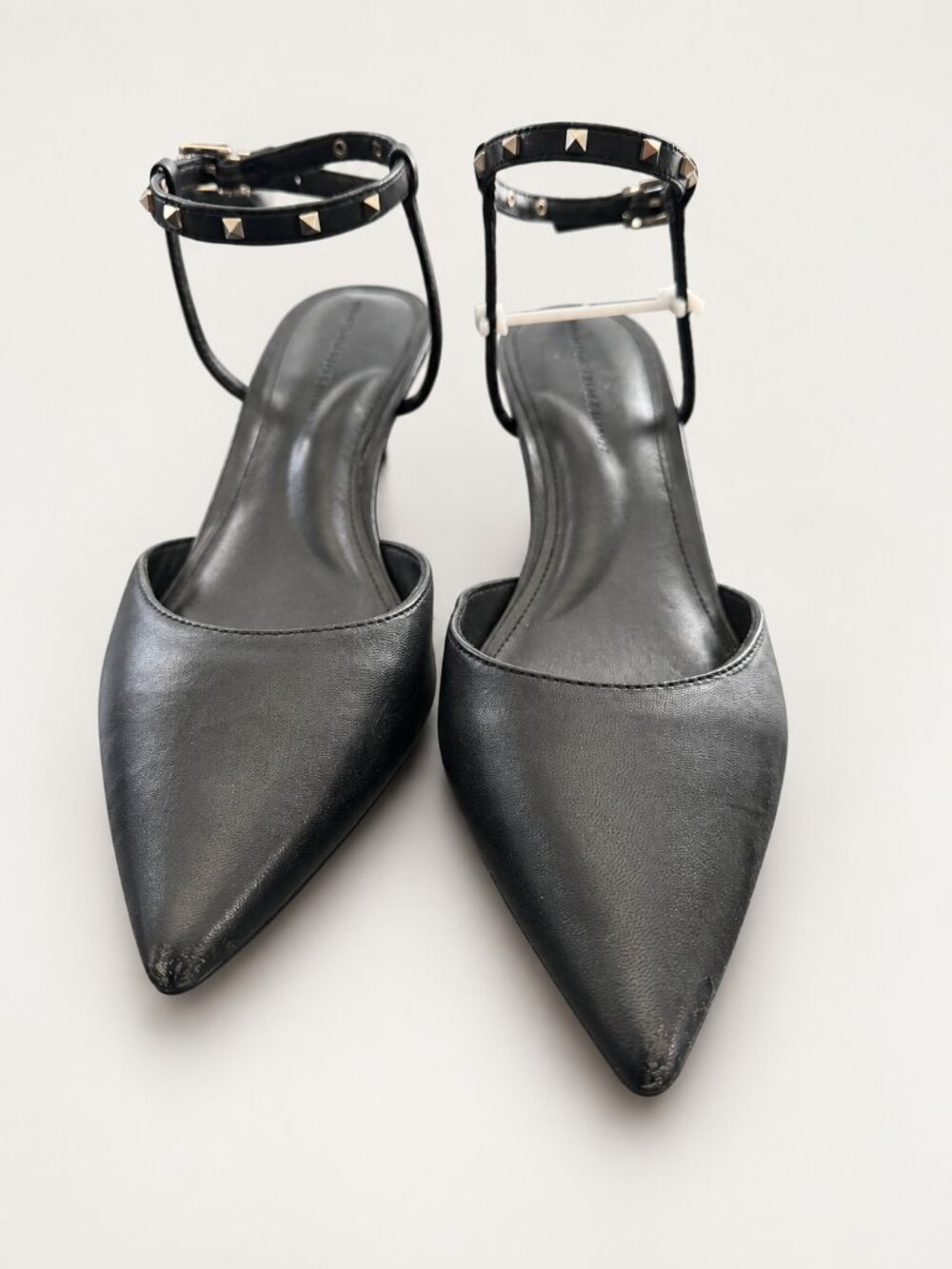 White House Black Market Black Studded Strap Pointed Toe Heels 7 M